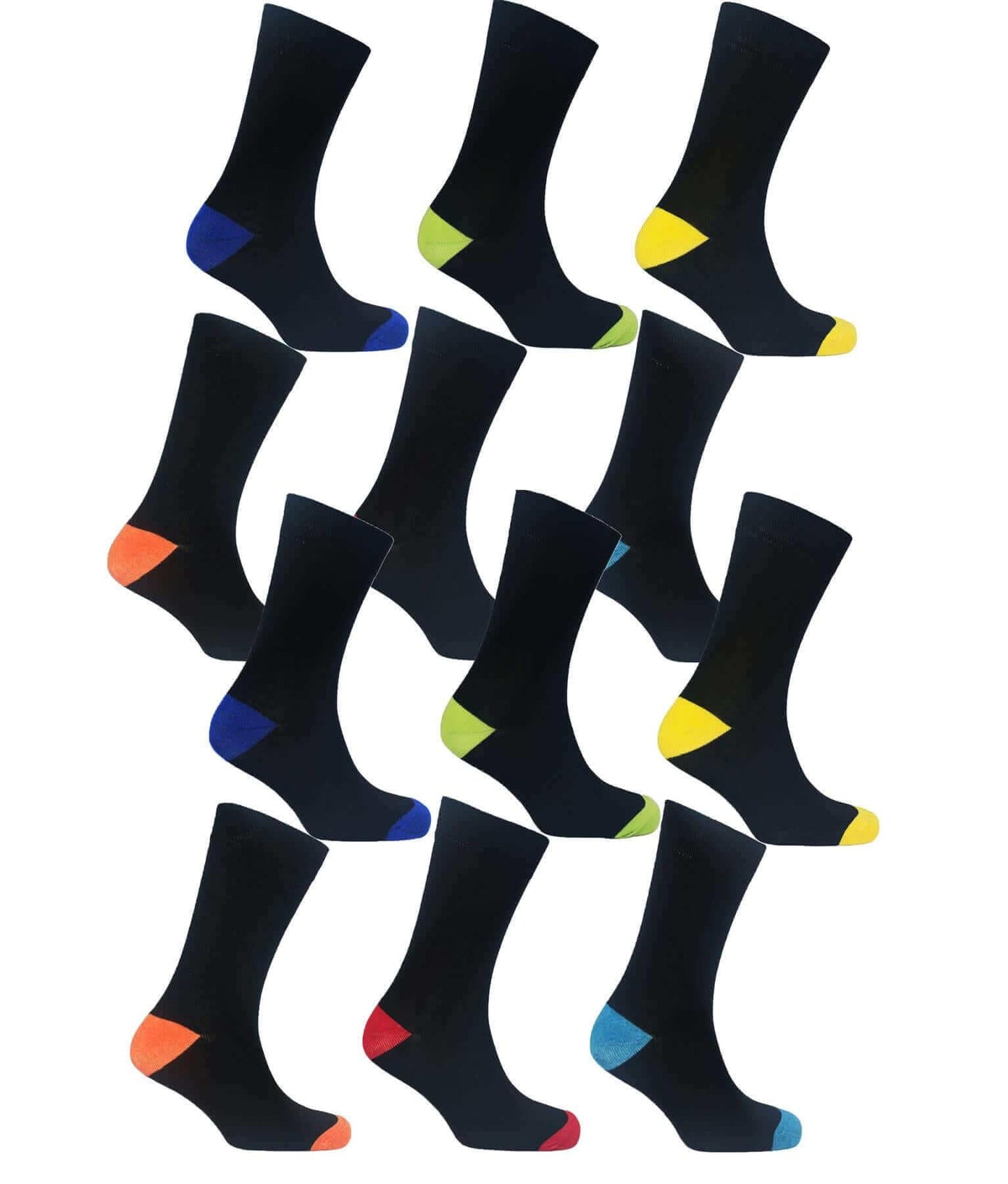 12 Pairs Men's Colourful Heel Toe Black Argyle Socks