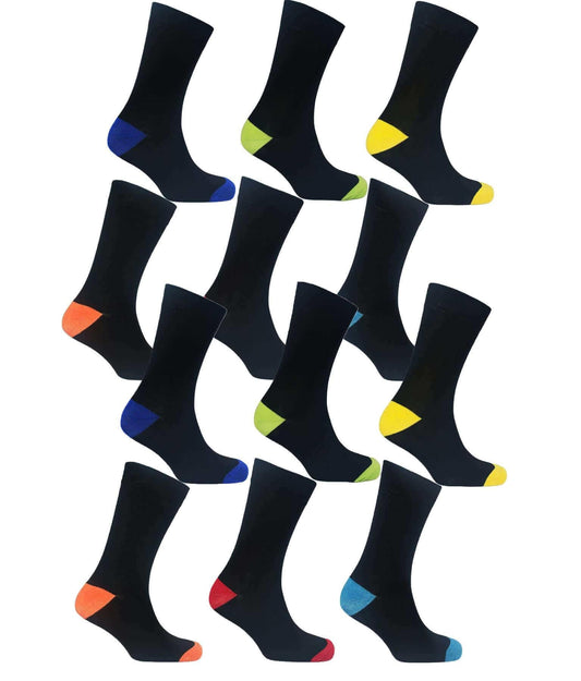 12 Pairs Men's Colourful Heel Toe Black Argyle Socks
