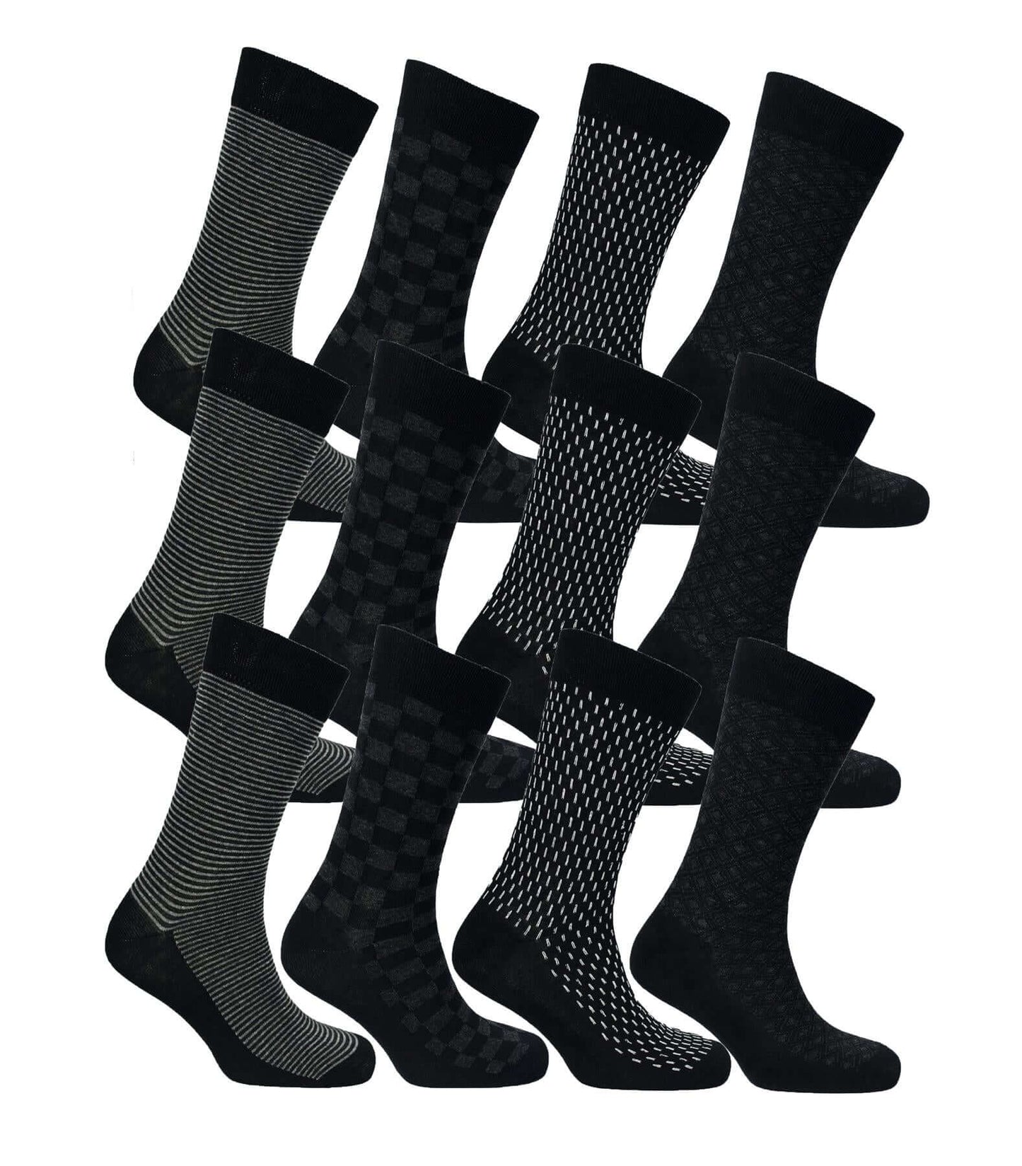 12 Pairs Men's Colourful Heel Toe Black Argyle Socks