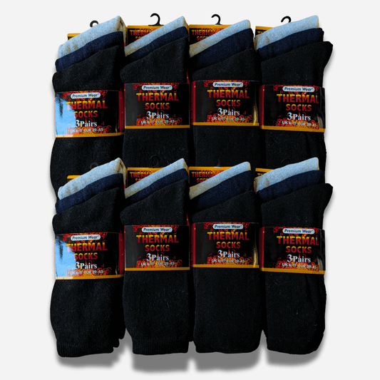 24 Pairs Men's Black Thermal Socks