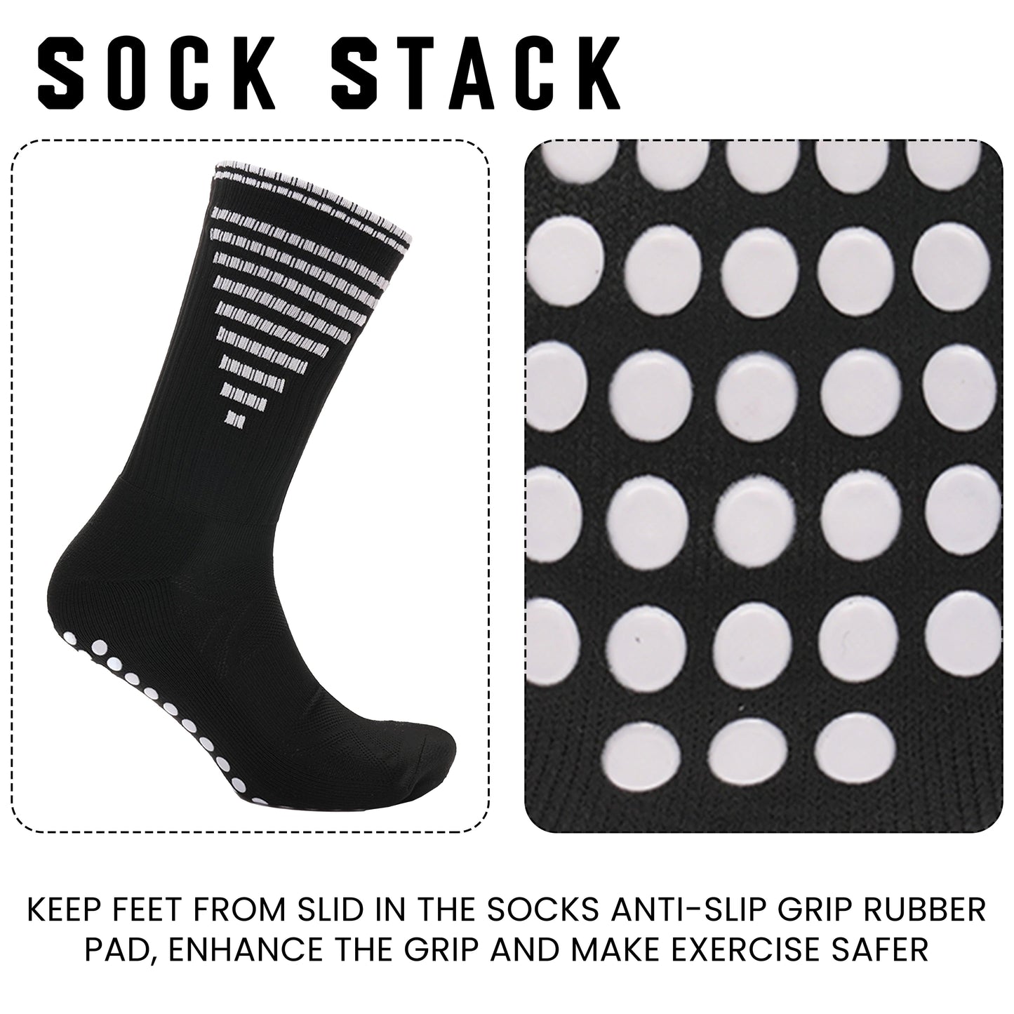 3 Pairs Black Anti Slip Sports Grip Socks