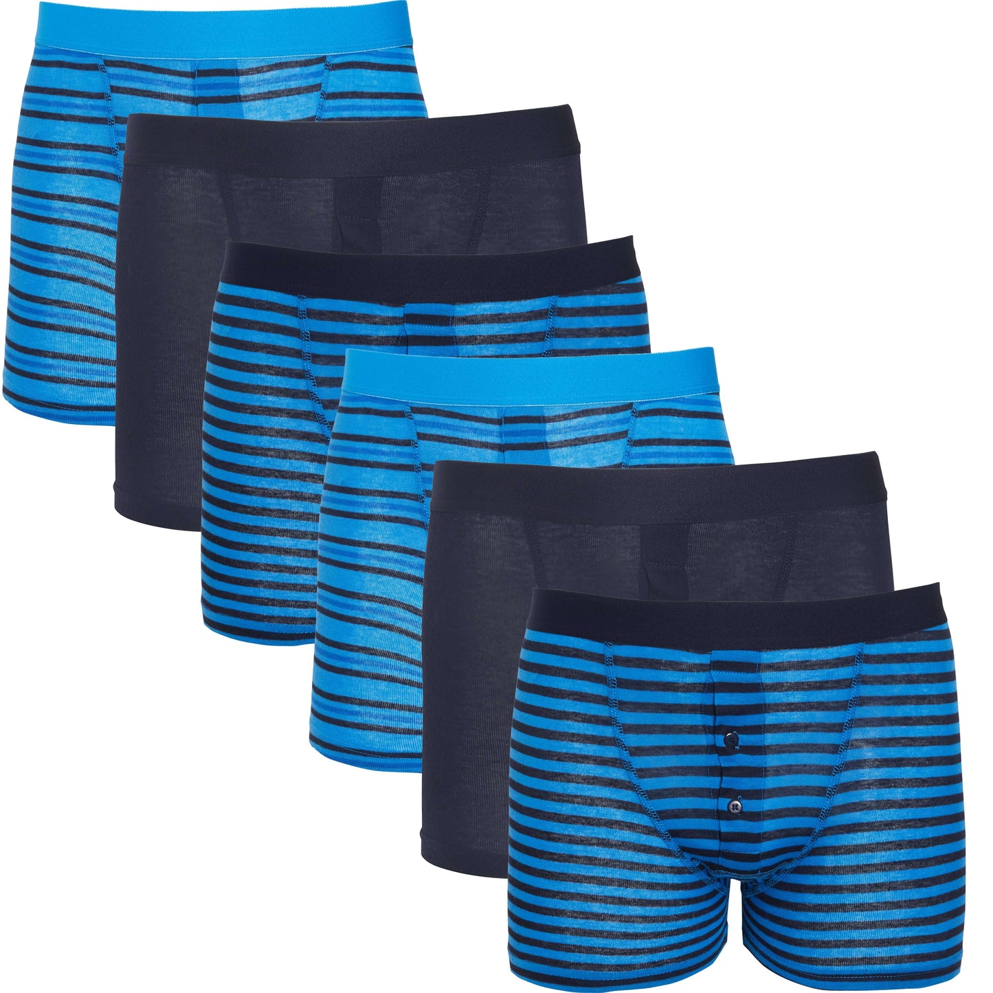 6 Pack Blue Navy Striped Cotton Stretch Boxer Shorts