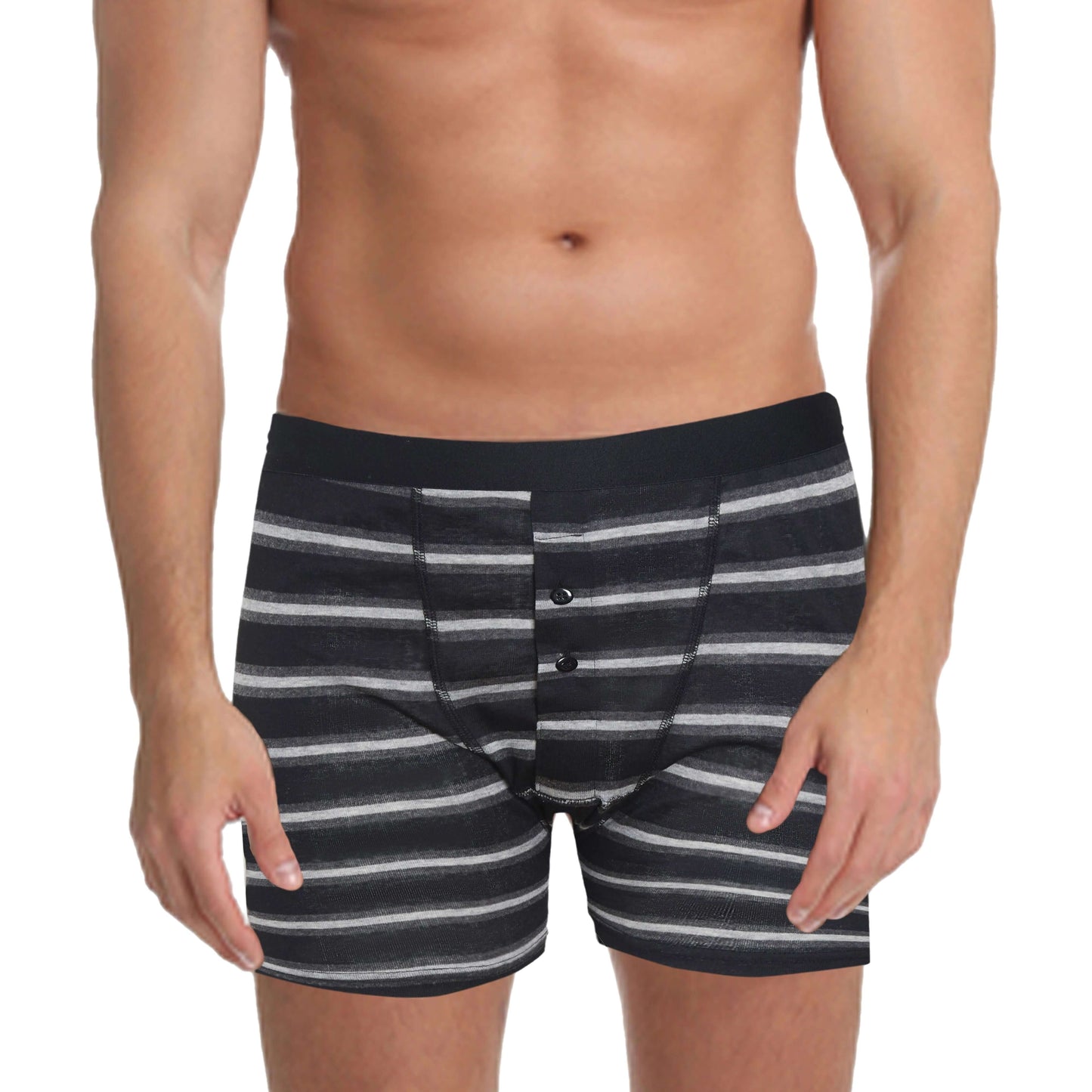 6 Pack Striped Black Grey Cotton Stretch Boxer Shorts
