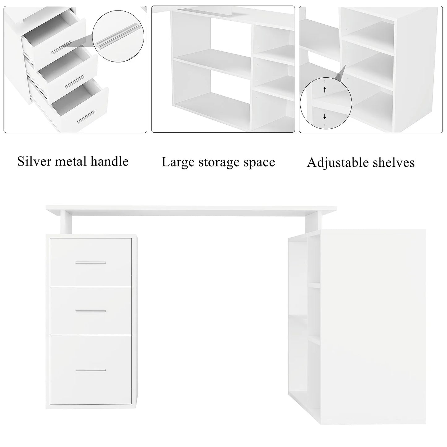 Corner desk L-shaped desk with drawers and shelves