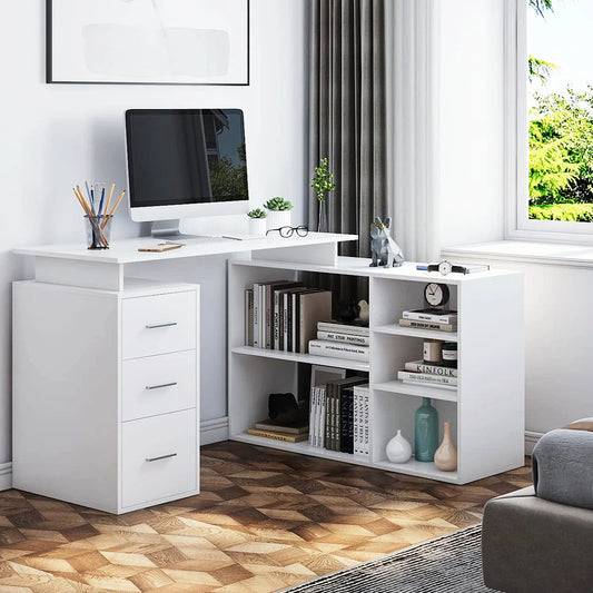 Corner desk L-shaped desk with drawers and shelves