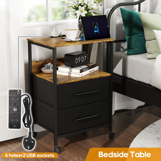 Bedside Table With Charging Station With 2 Outlets And 2 USB Ports