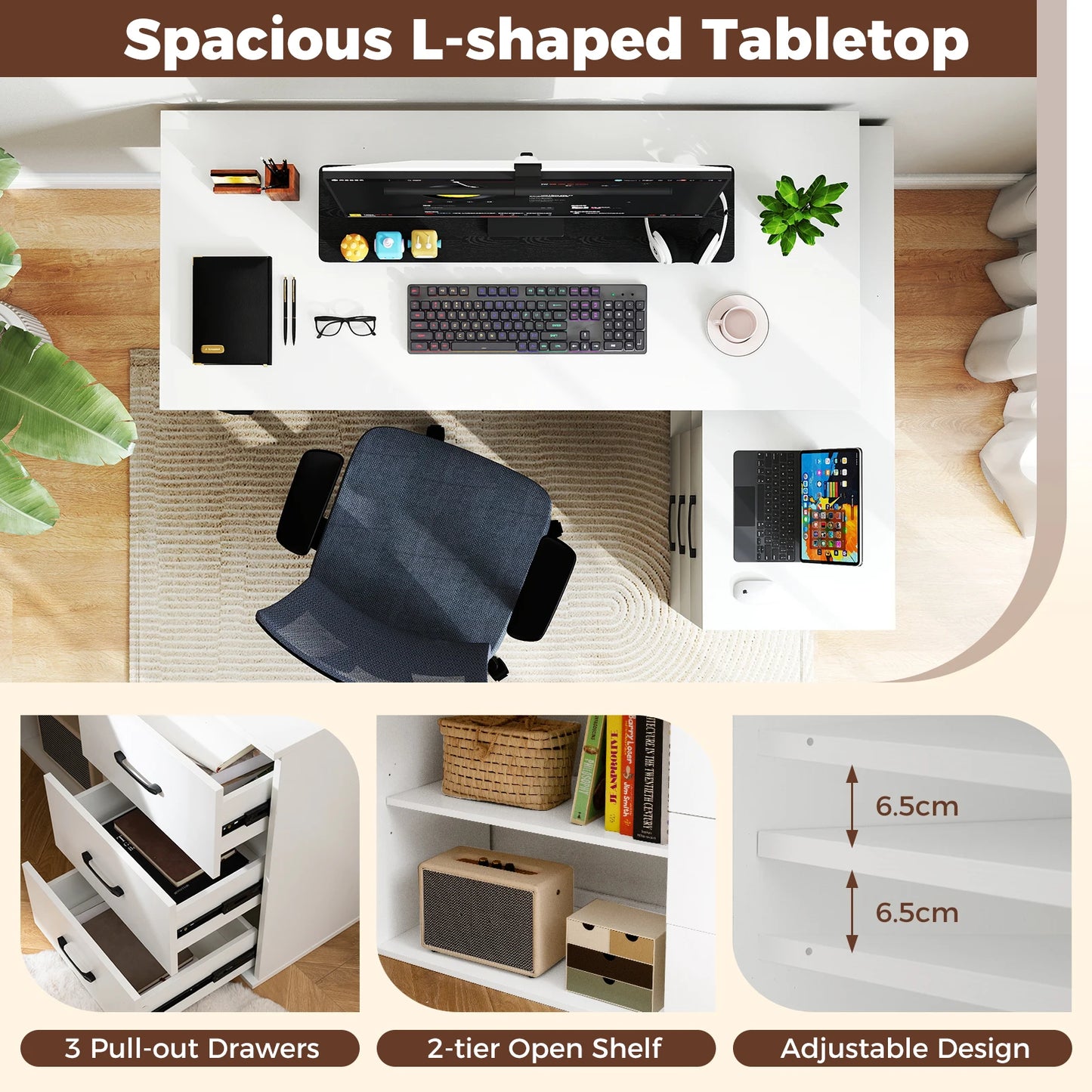 GOFLAME L Shaped Computer Desk Corner Executive Desk