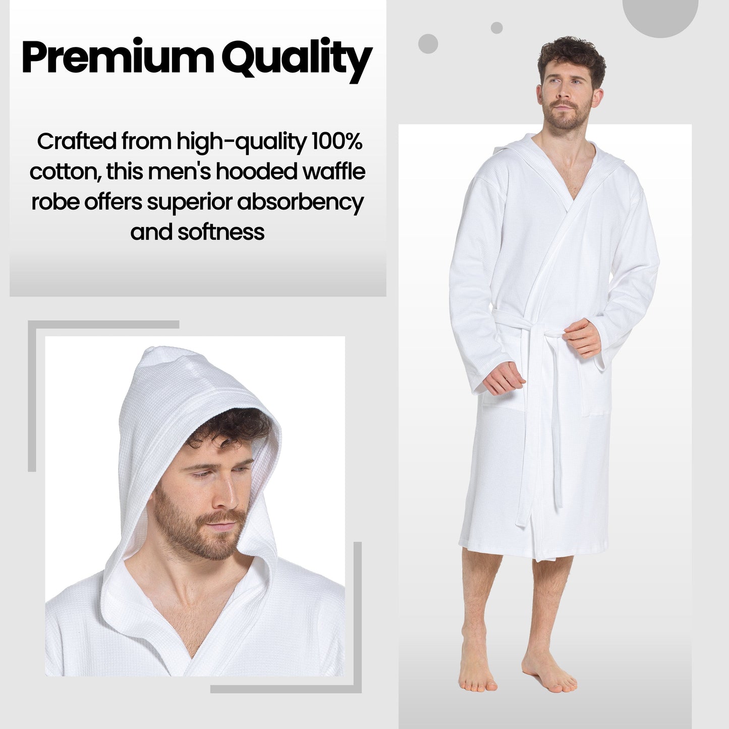 Men’s Hooded Waffle Cotton Bathrobe White