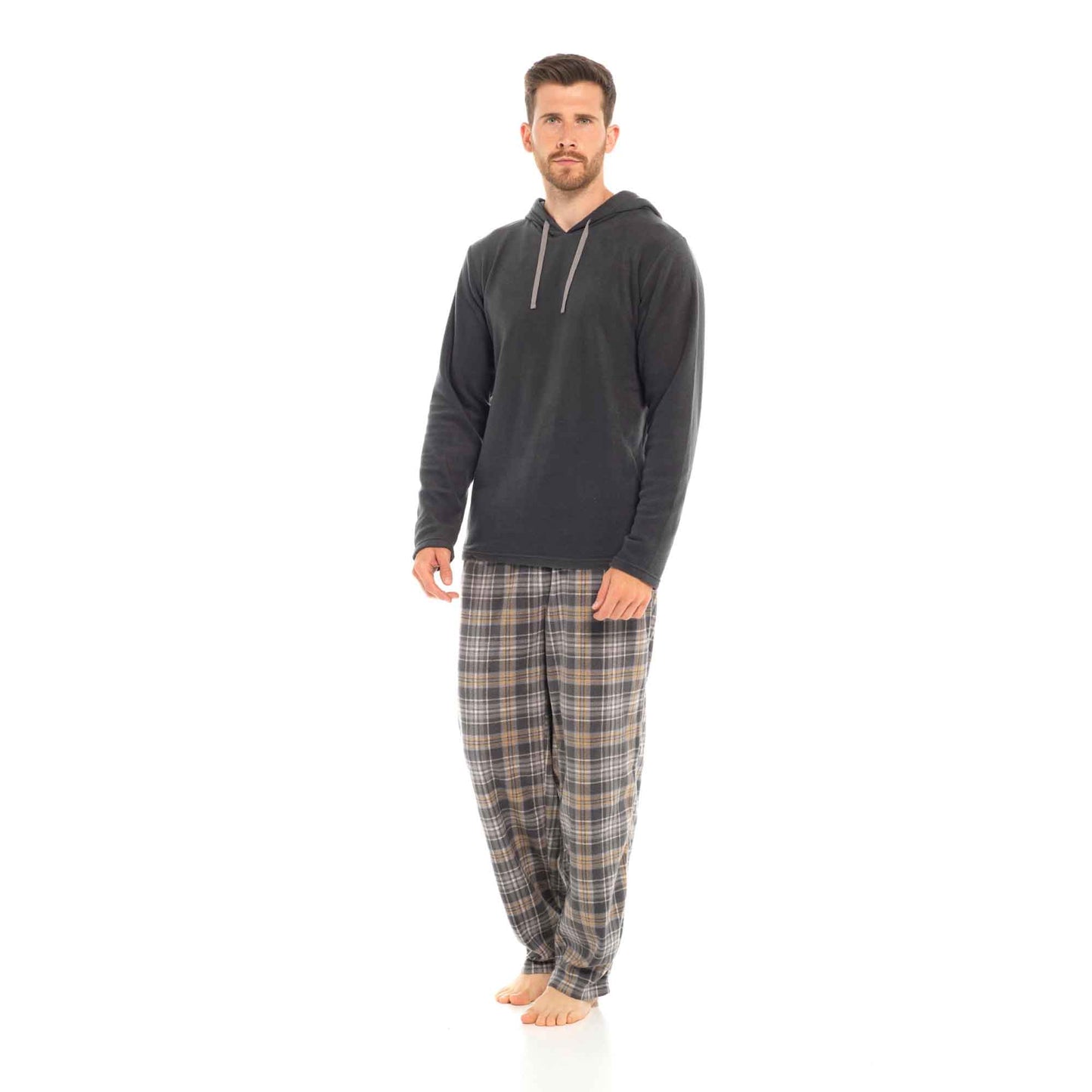 Men's Winter Hooded Check Fleece Pyjama Set