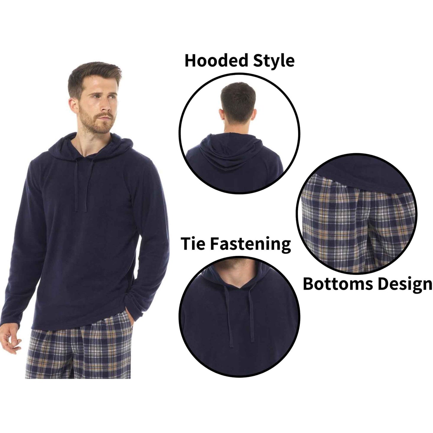Men's Winter Hooded Check Fleece Pyjama Set