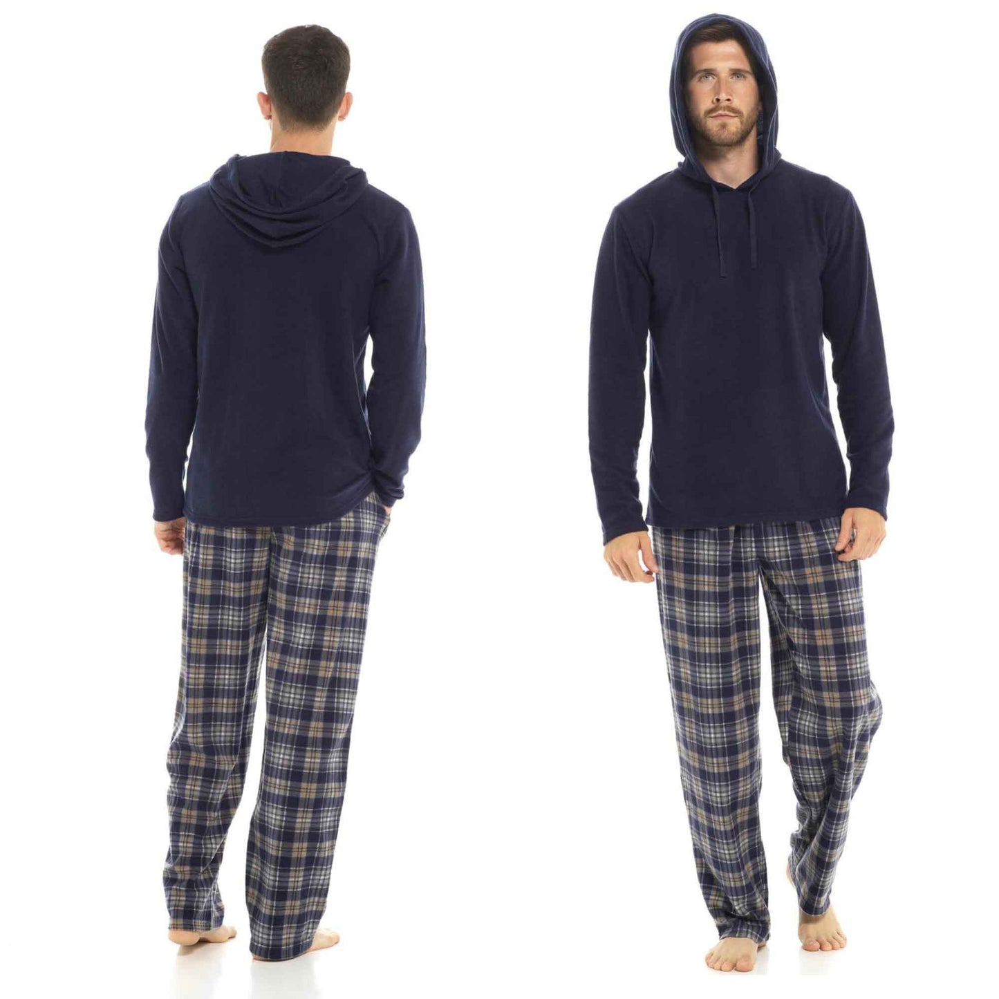 Men's Winter Hooded Check Fleece Pyjama Set