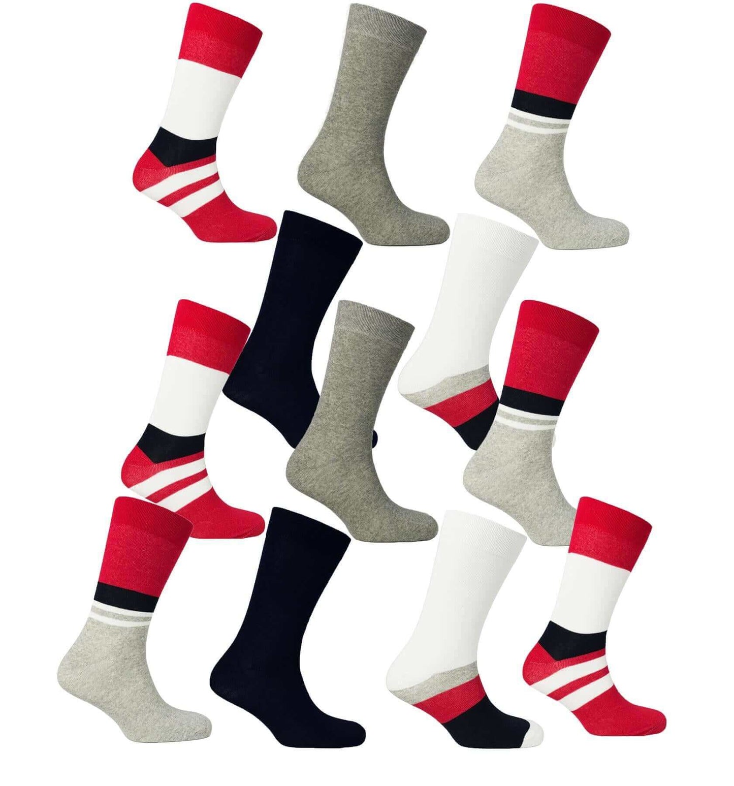 12 Pairs Men's Colourful Heel Toe Black Argyle Socks