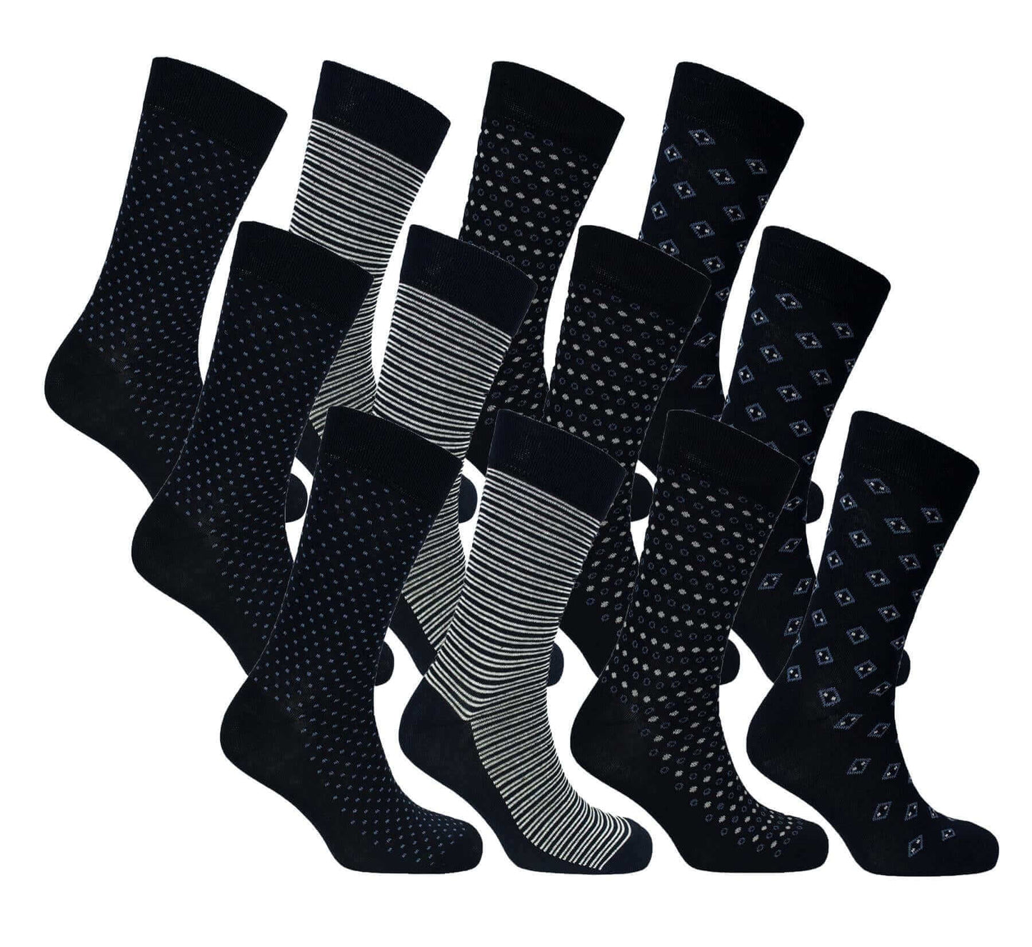 12 Pairs Men's Colourful Heel Toe Black Argyle Socks