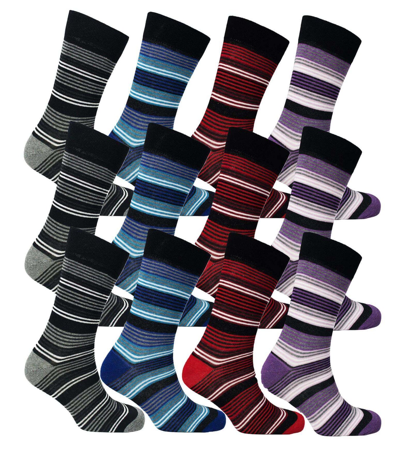 12 Pairs Men's Colourful Heel Toe Black Argyle Socks