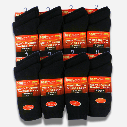 24 Pairs Men's Black Thermal Socks