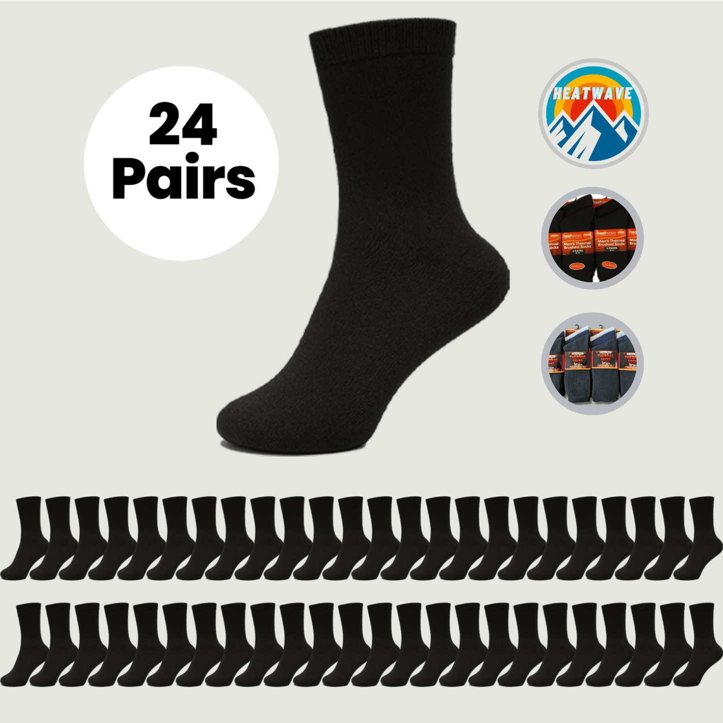 24 Pairs Men's Black Thermal Socks