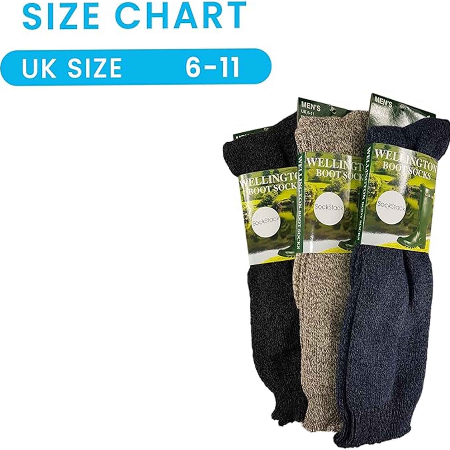 3 Pack Men's Wellington Boot Socks