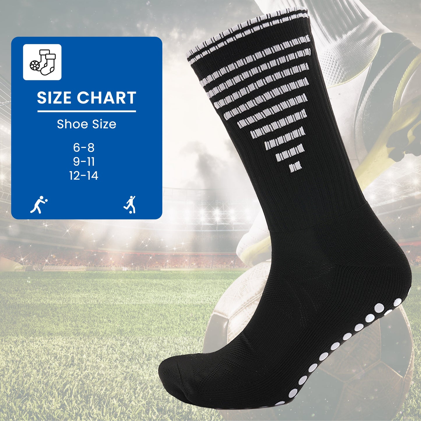 3 Pairs Black Anti Slip Sports Grip Socks