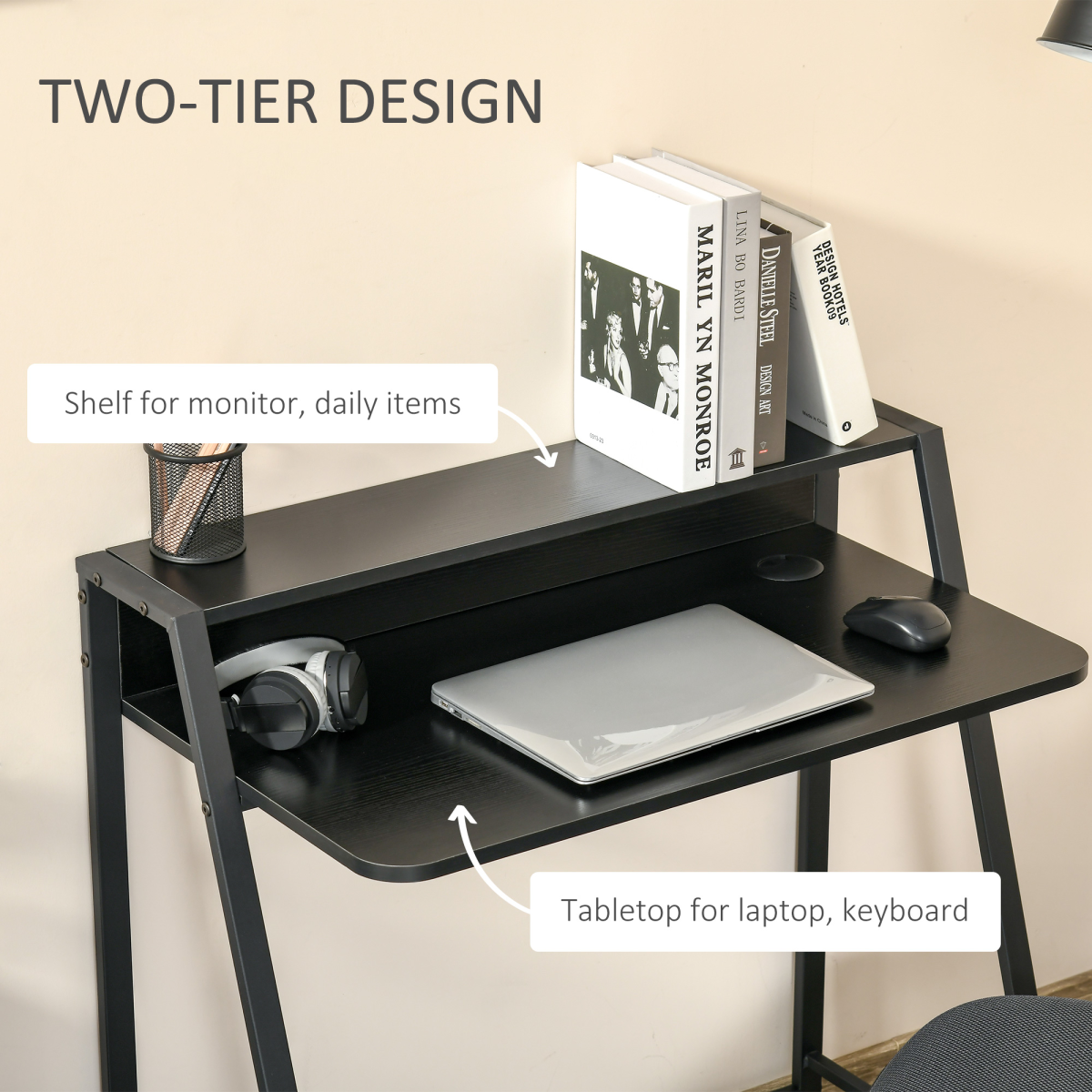 Computer Desk with Upper Storage Shelf