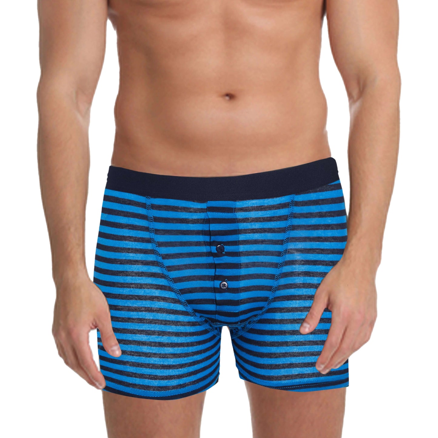 6 Pack Blue Navy Striped Cotton Stretch Boxer Shorts