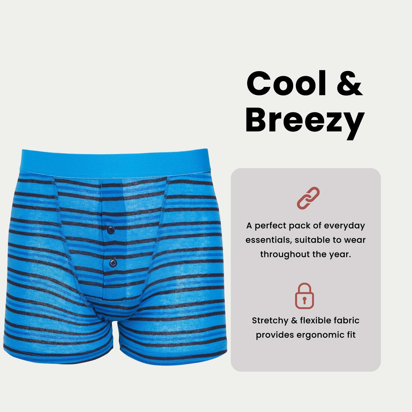 6 Pack Blue Navy Striped Cotton Stretch Boxer Shorts