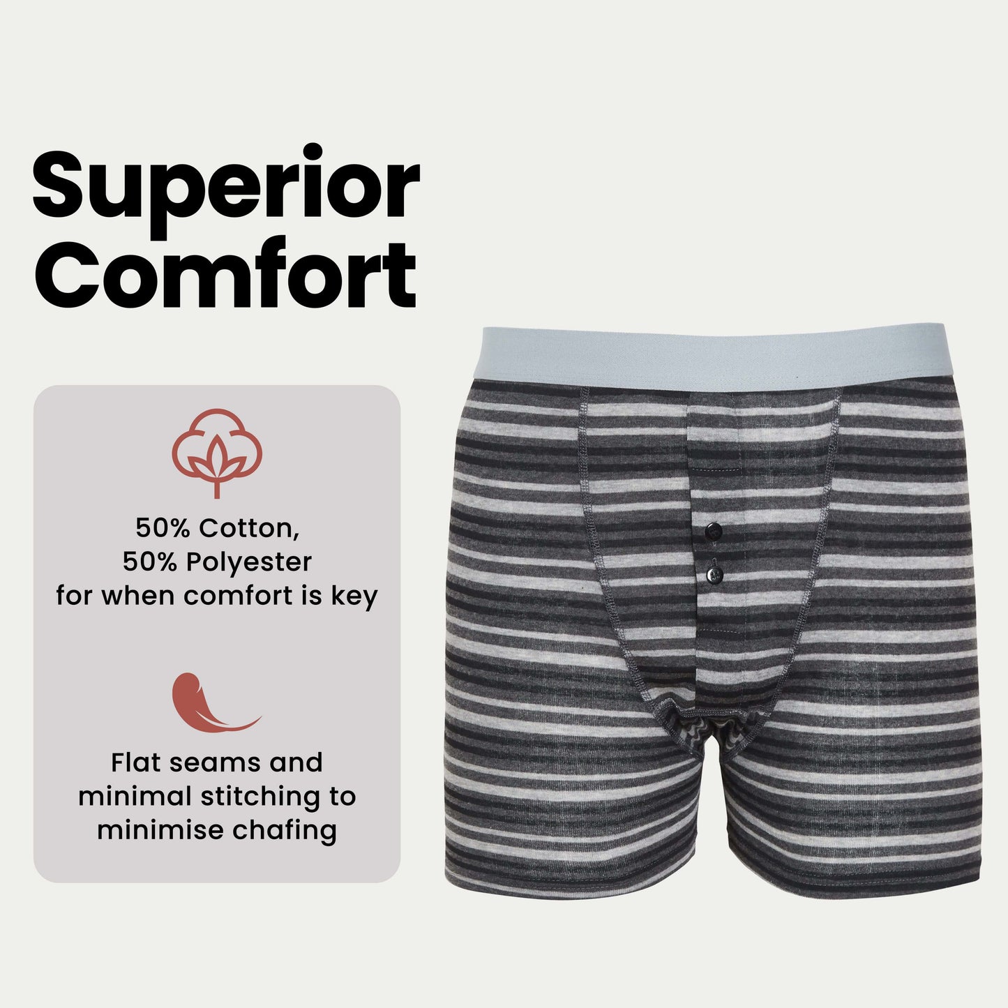 6 Pack Striped Black Grey Cotton Stretch Boxer Shorts