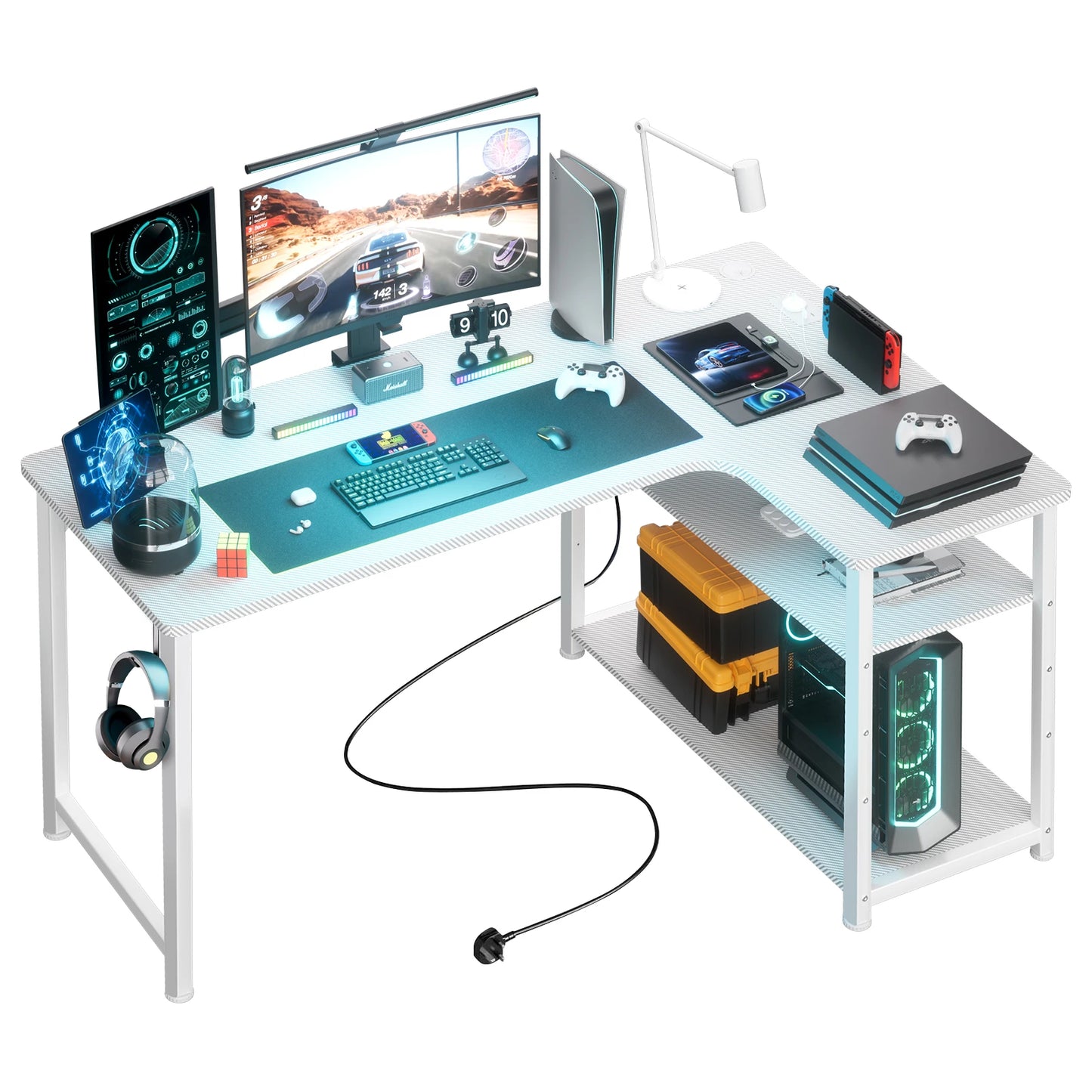 COMHOMA L Shaped Gaming Desk with Power Outlets