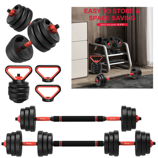 3-in-1 Dumbbells Set 20 kg Adjustable Dumbbells with Extra Barbell Bar