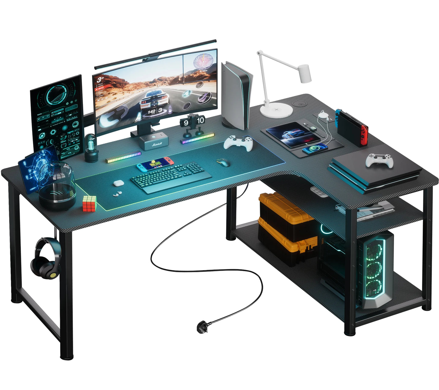 COMHOMA L Shaped Gaming Desk with Power Outlets