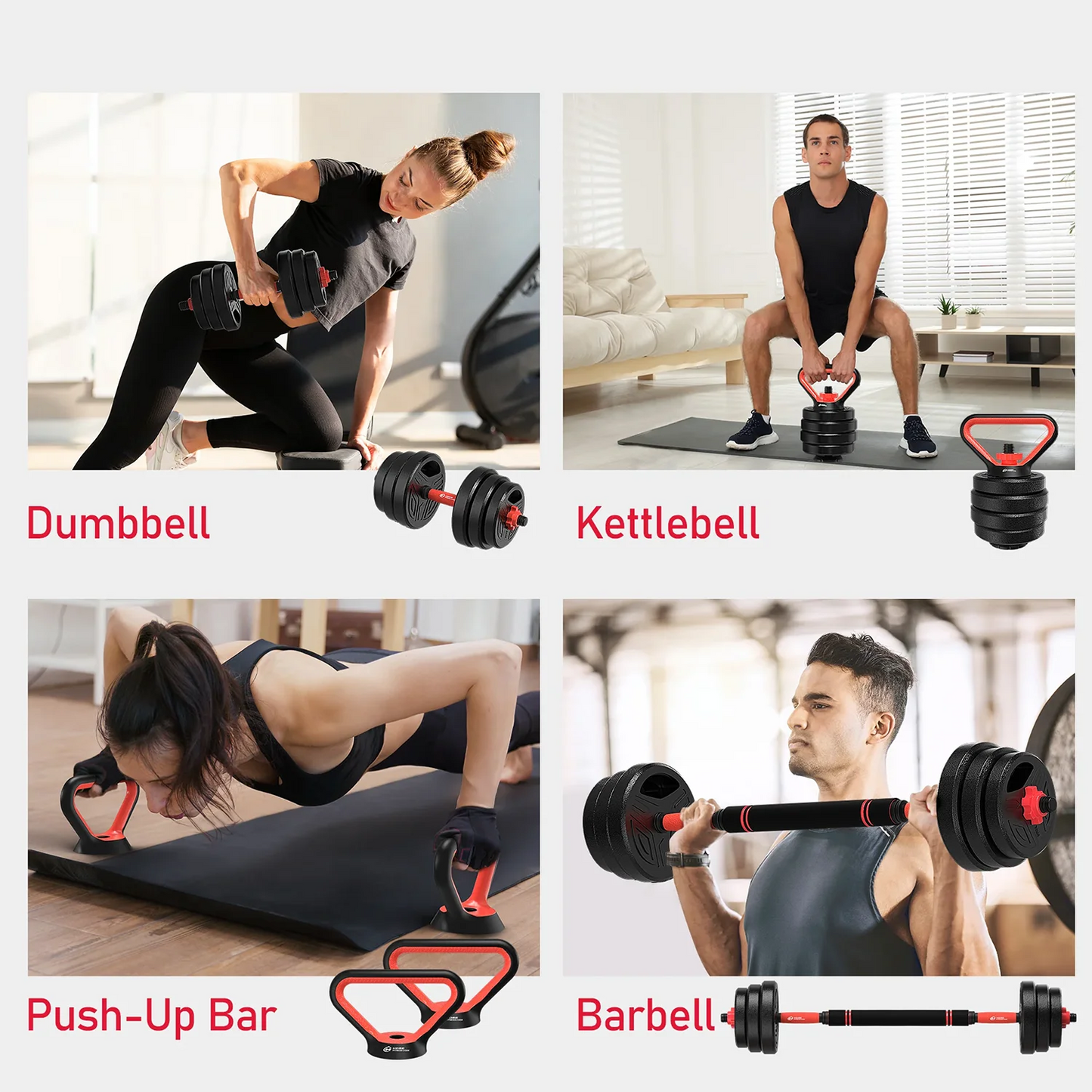 3-in-1 Dumbbells Set 20 kg Adjustable Dumbbells with Extra Barbell Bar