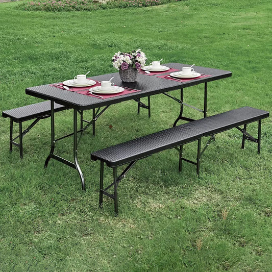 Outdoor Folding Table & 2 Bench Set