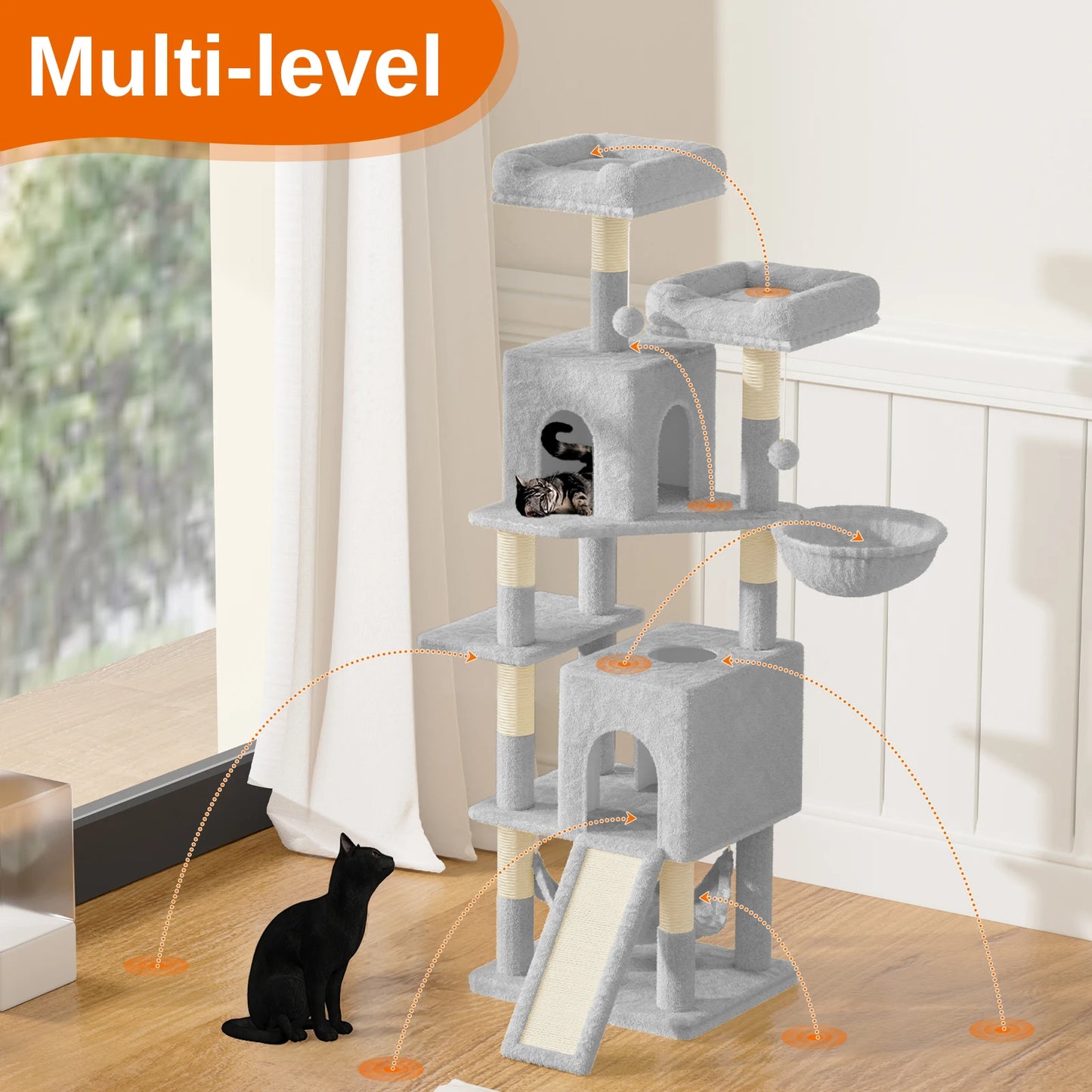 158cm Multi-Level Cat Tree with Scratching Board & Post