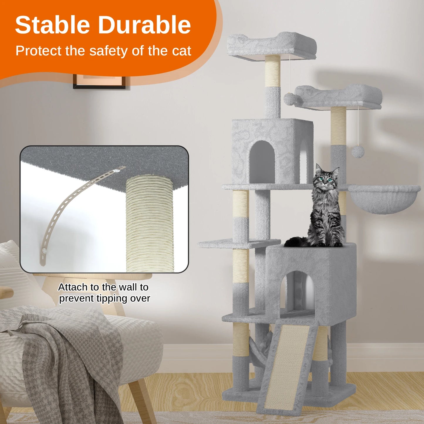 158cm Multi-Level Cat Tree with Scratching Board & Post