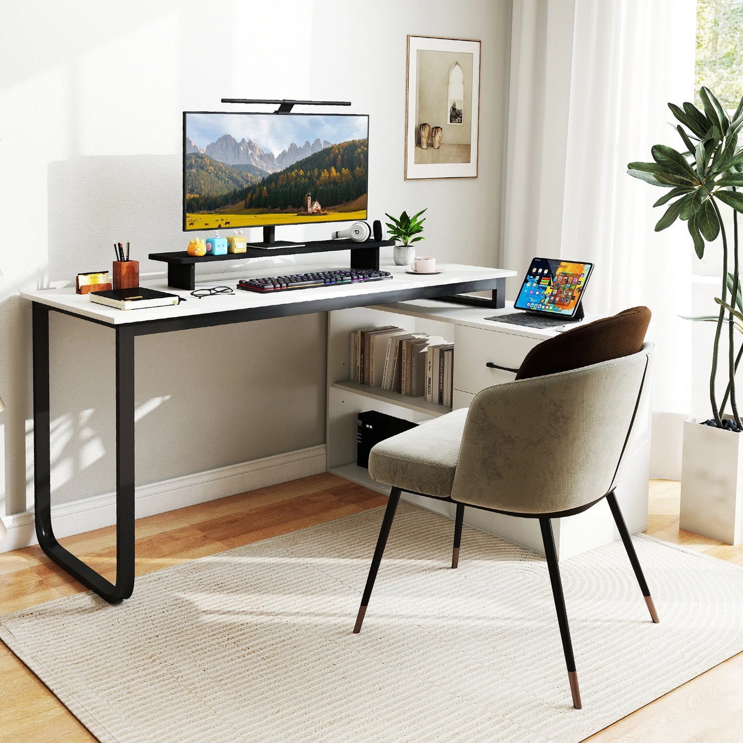 GOFLAME L Shaped Computer Desk Corner Executive Desk
