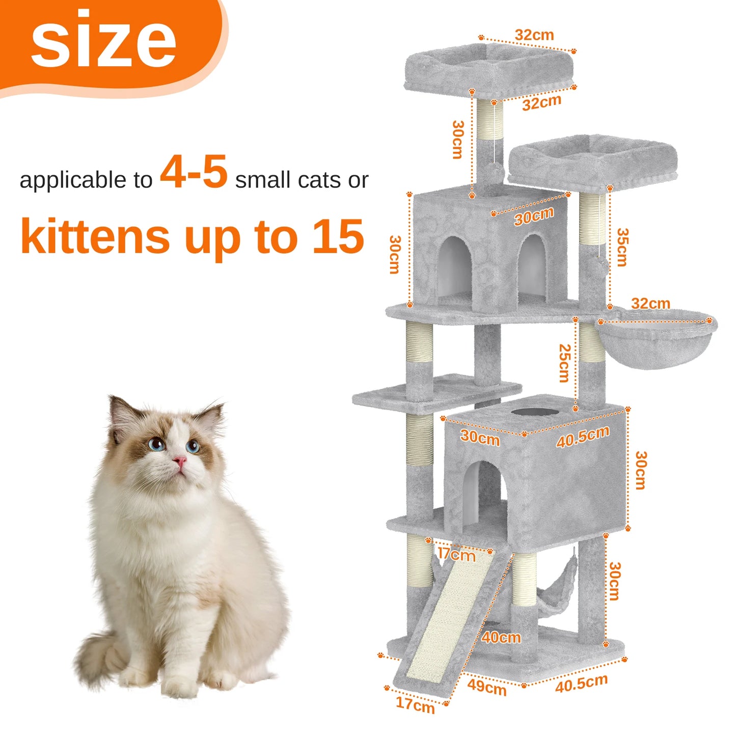 158cm Multi-Level Cat Tree with Scratching Board & Post