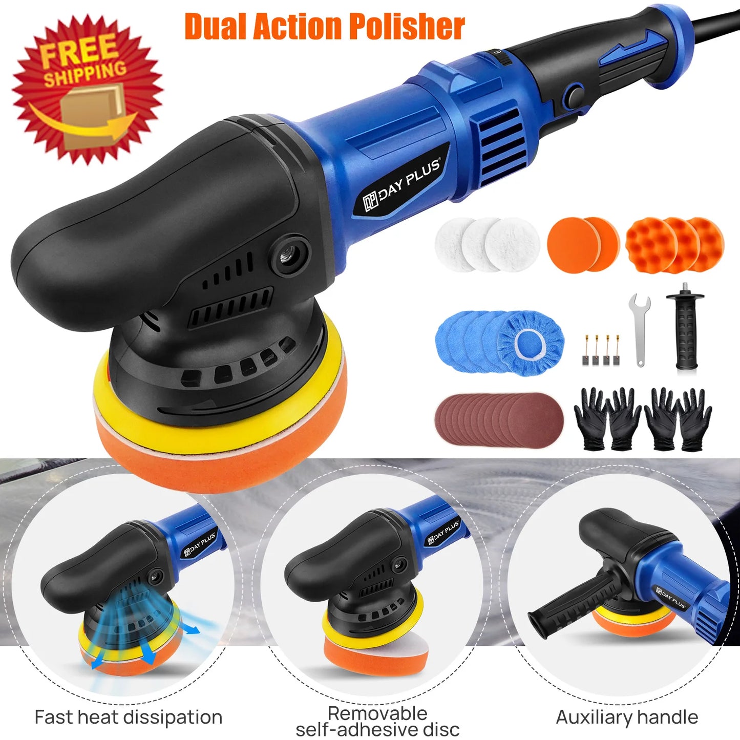 DayPlus Polisher 5000W Dual Action Car Buffer Polisher 6 Variable Speed