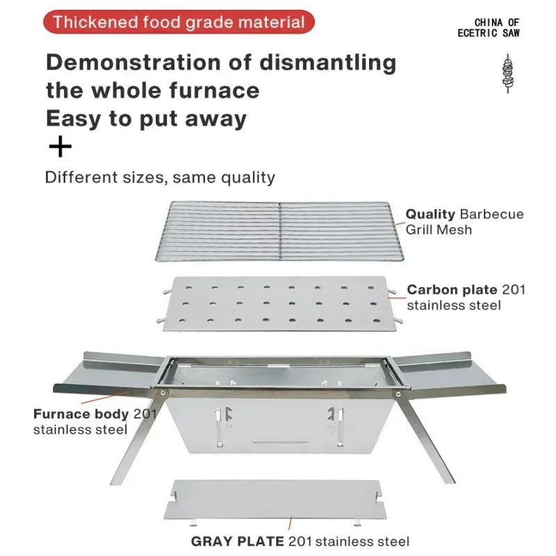 Stainless Steel Barbecue Stove Outdoor Charcoal Folding Barbecue Rack