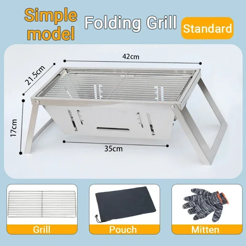 Stainless Steel Barbecue Stove Outdoor Charcoal Folding Barbecue Rack