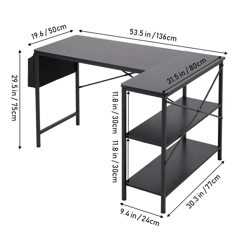 L-Shaped Office Desk with Storage Bag