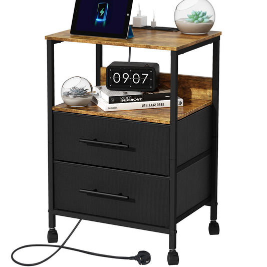Bedside Table With Charging Station With 2 Outlets And 2 USB Ports