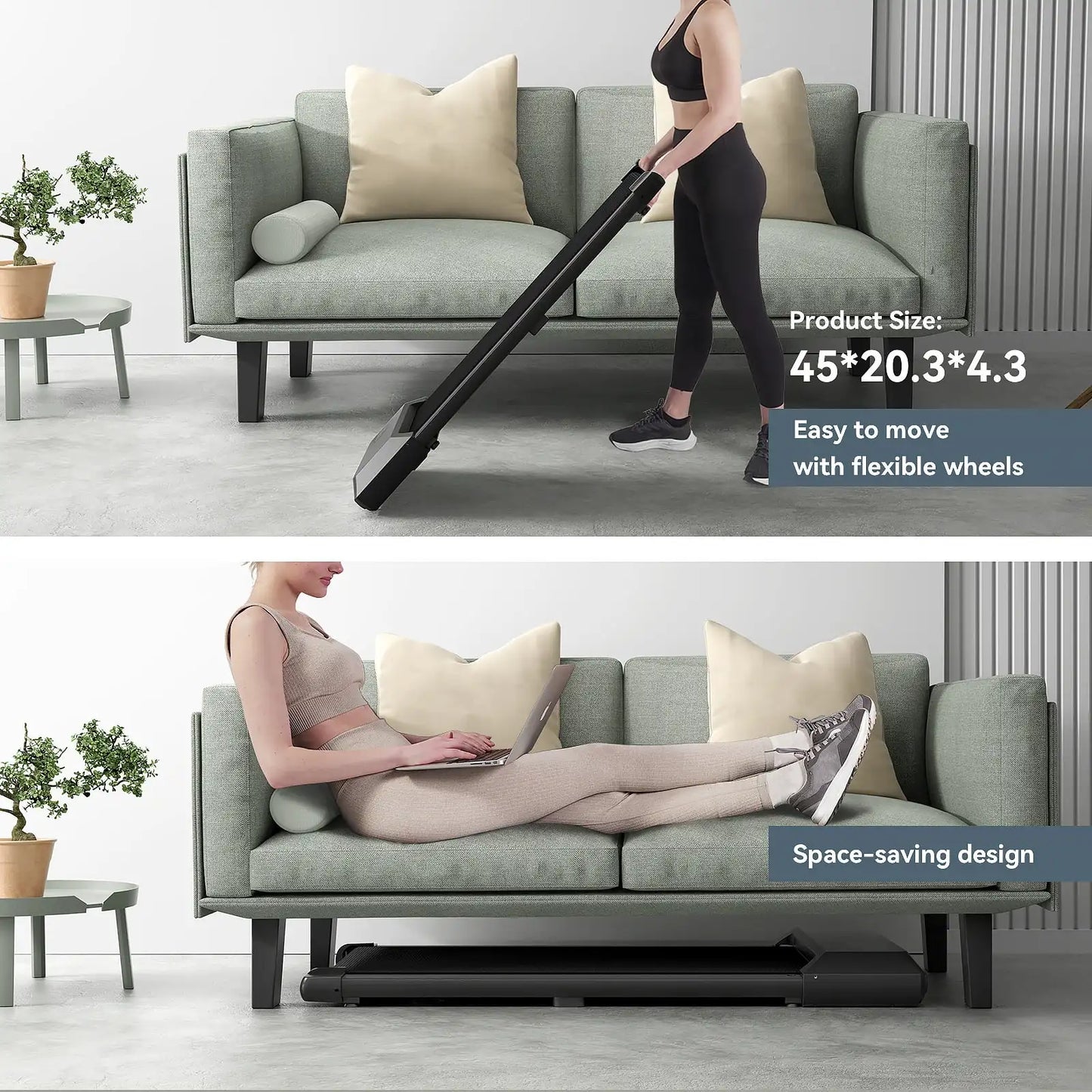 2 in 1 Walking Pad Treadmill Portable for Home & Office