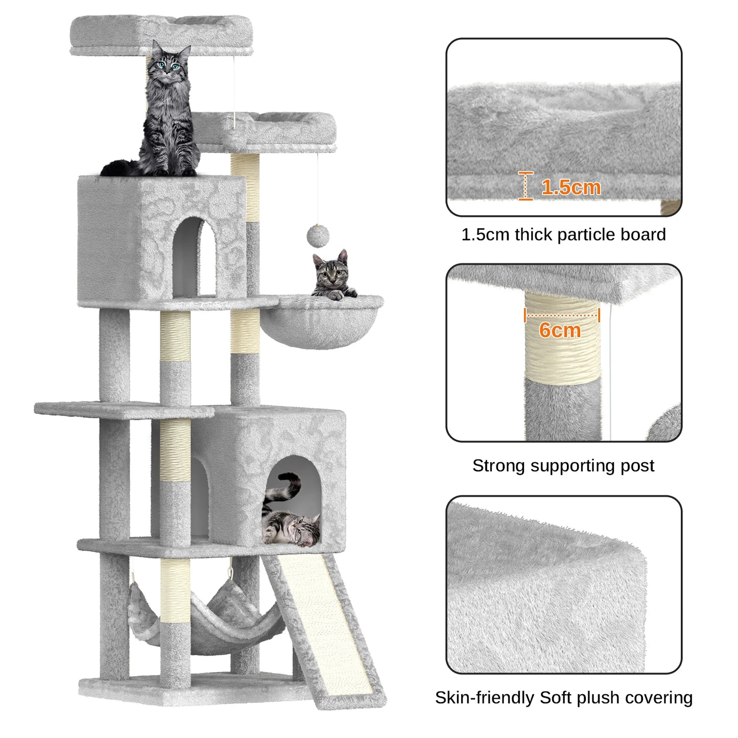 158cm Multi-Level Cat Tree with Scratching Board & Post