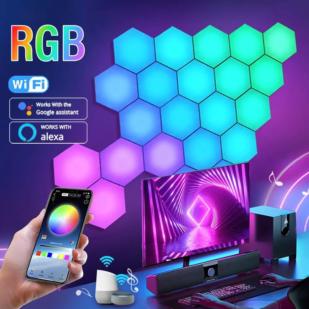 RGB Intelligent Hexagonal Wall Lamp Colour - Changing Light