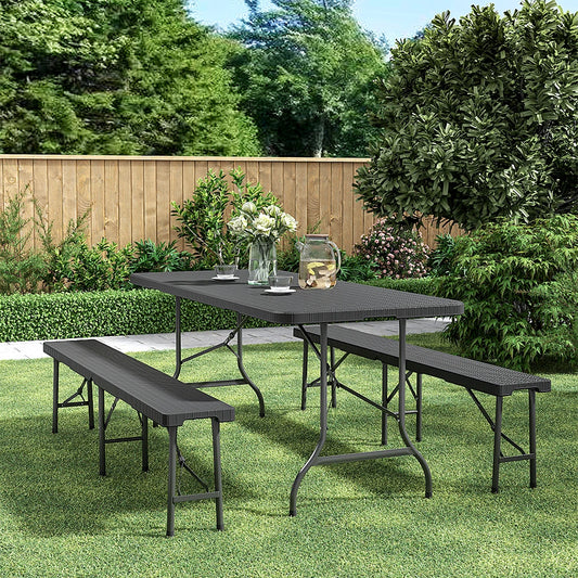 Outdoor Folding Table & 2 Bench Set