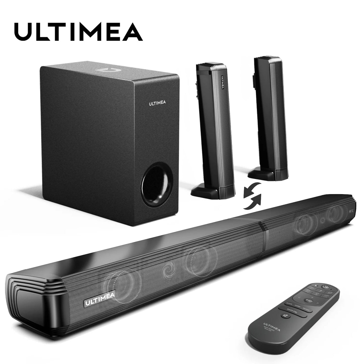 ULTIMEA 200W 4.1ch Soundbar with Subwoofer,2-in-1 Detachable Bluetooth 5.3 Soundbar