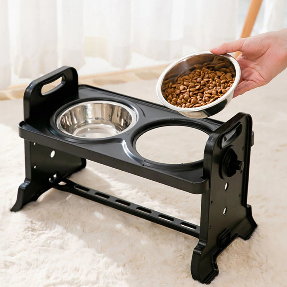 Level Adjustable Elevated Dog Feeder with 2 Stainless Steel Bowls