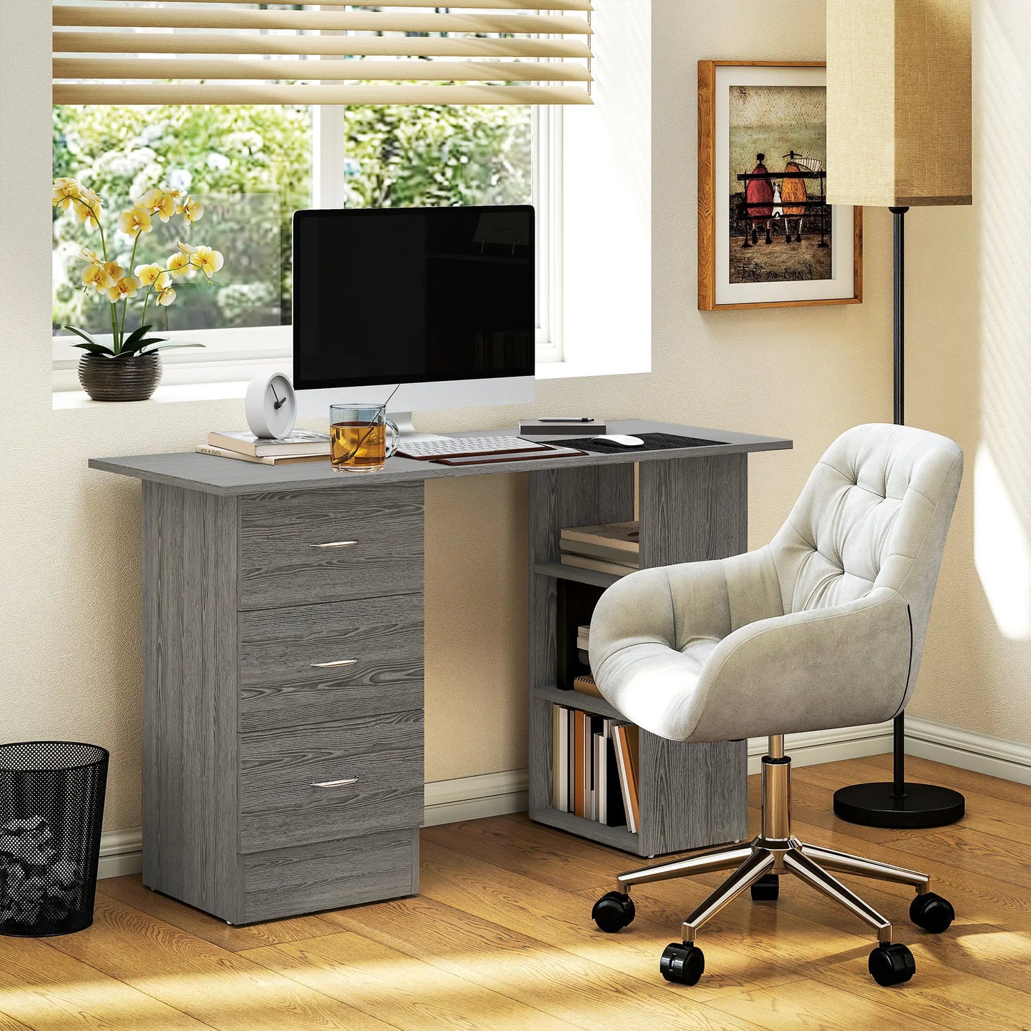Computer Desk, Study Table with 3 Shelf & Drawers