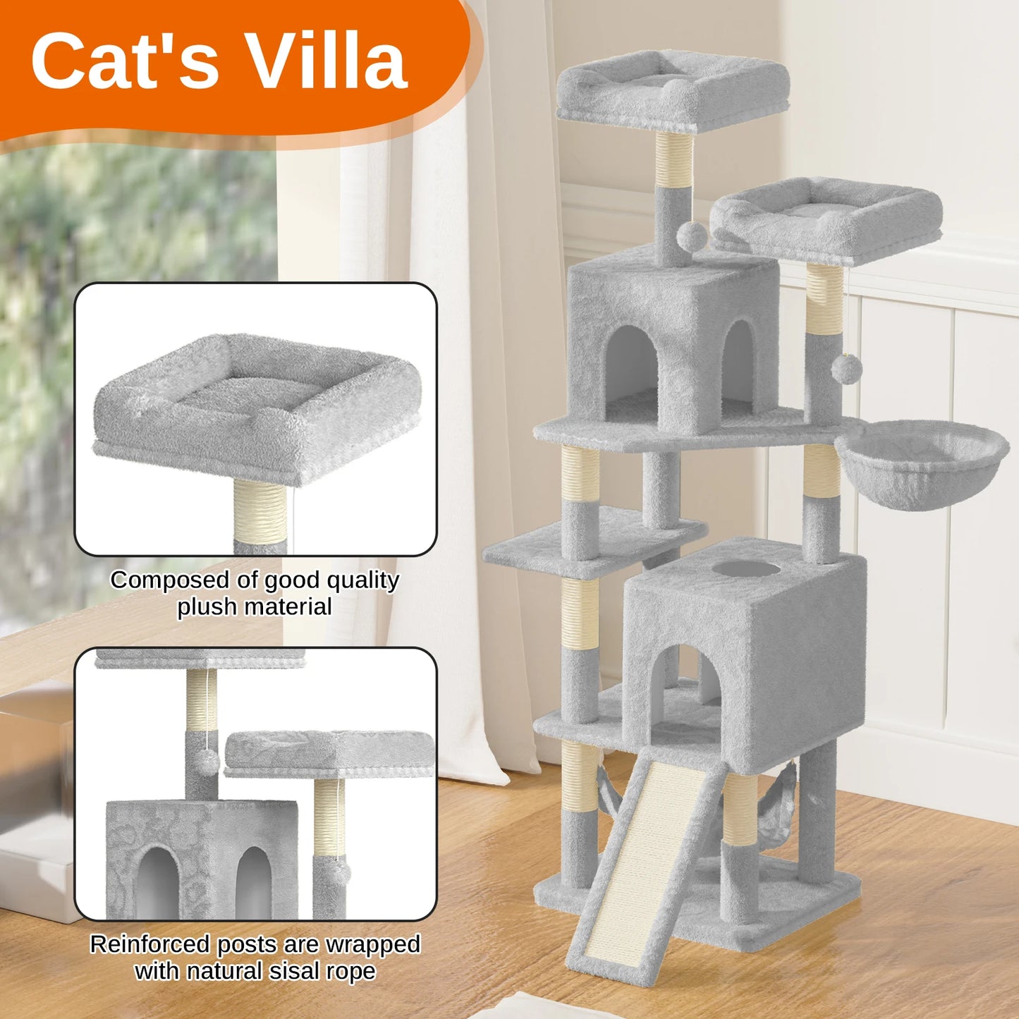 158cm Multi-Level Cat Tree with Scratching Board & Post