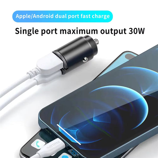 Mini Car Charger 12-24V Lighter Fast Charging USB + Type C