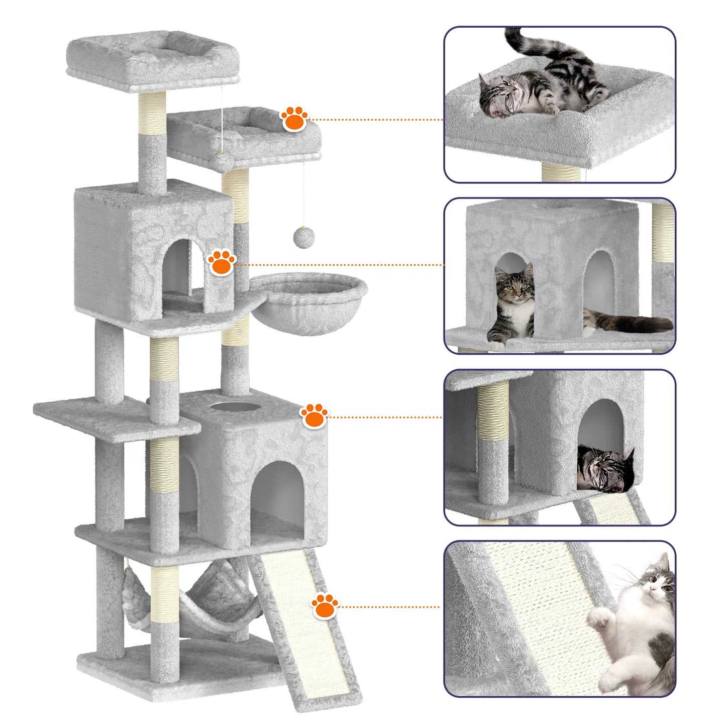 158cm Multi-Level Cat Tree with Scratching Board & Post